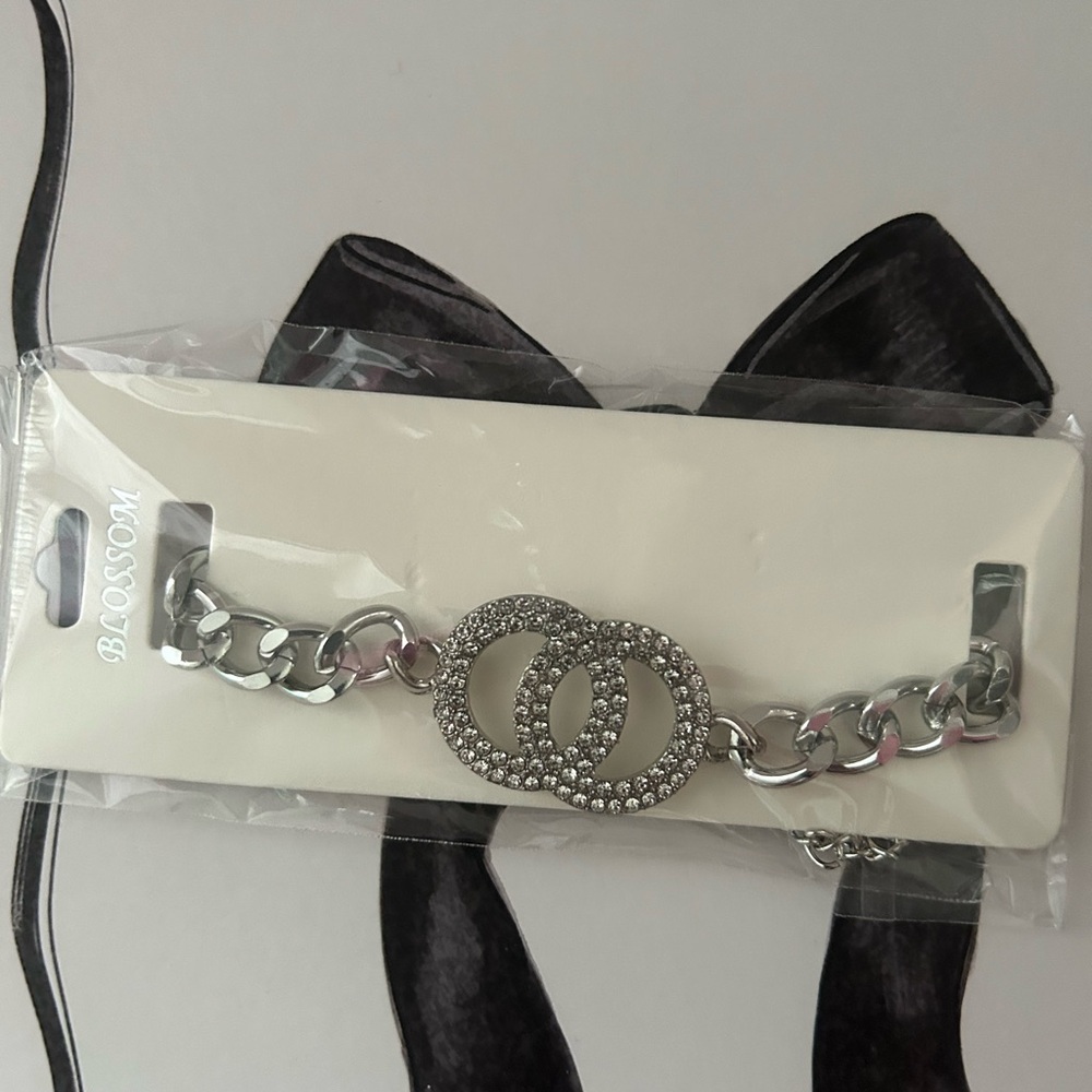 Silver Crystal Double-Ring Chain Bracelet by